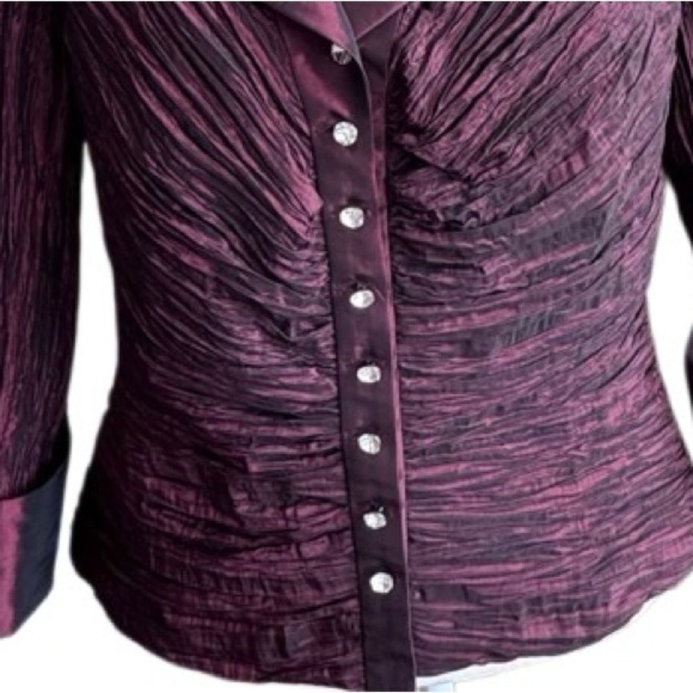 Jackie Jon New York Jacket Crinkle Crushed Burgundy Dressy Y2K SZ 10 - Picture 5 of 12